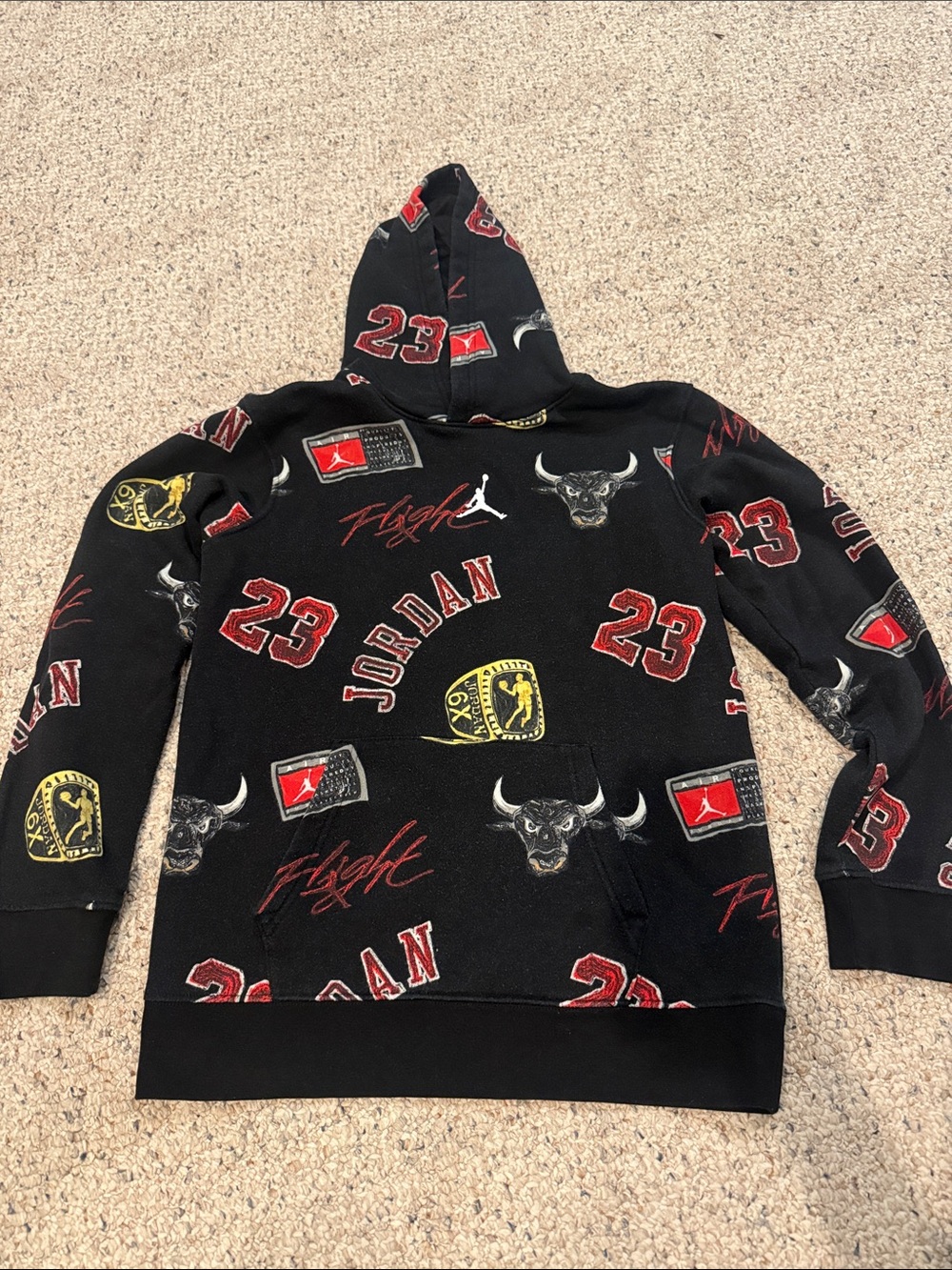 Kids XL Jordan Black Pullover Hoodie with Red & Yellow Accents